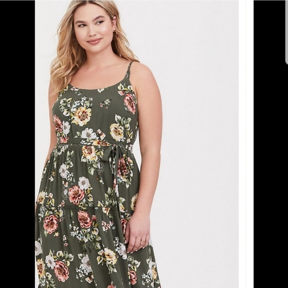 torrid Dresses & Skirts - Torrid Olive Green Floral Challis Maxi Dress